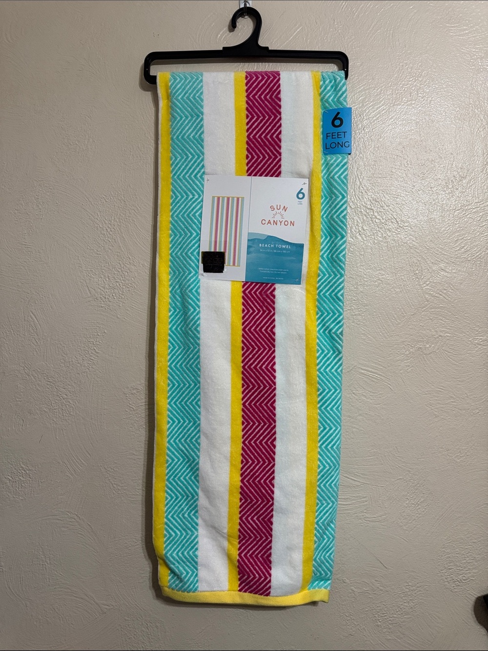Kids' Beach Towel - White, Turquoise, Pink & Yellow Stripe